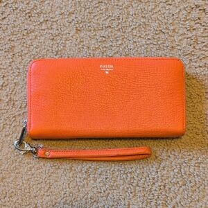 Fossil Vibrant Orange Leather Wristlet
